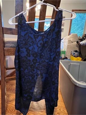 Express Navy Blue and Black Floral Sheer Camisole
